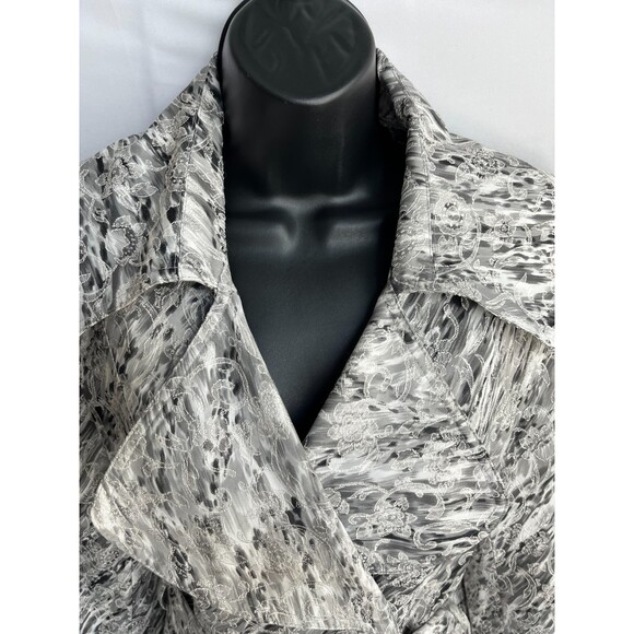VTG Alberto Makali Floral Quilted Embroidered Trench Coat Jacket 10 Silver White - Picture 2 of 11